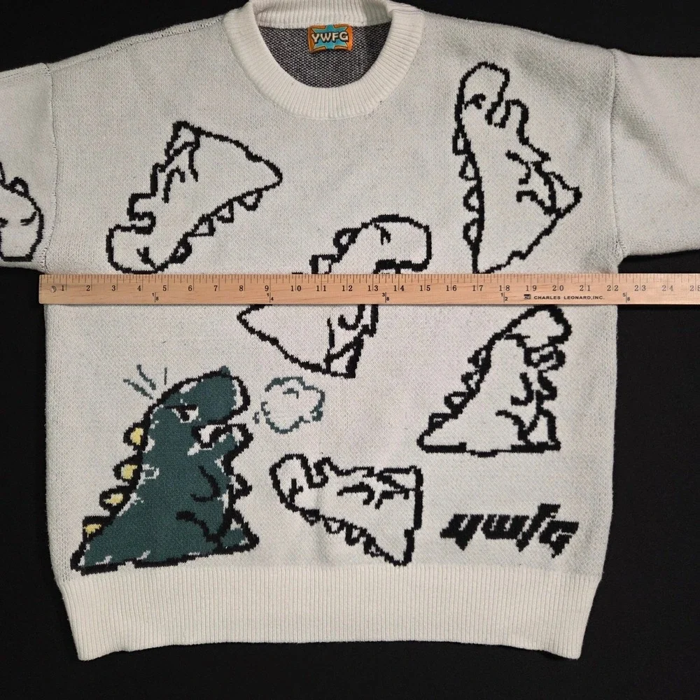 YWFG‎ White Dinosaur Graphic Knit Sweater Women's Size L - Picture 6 of 8